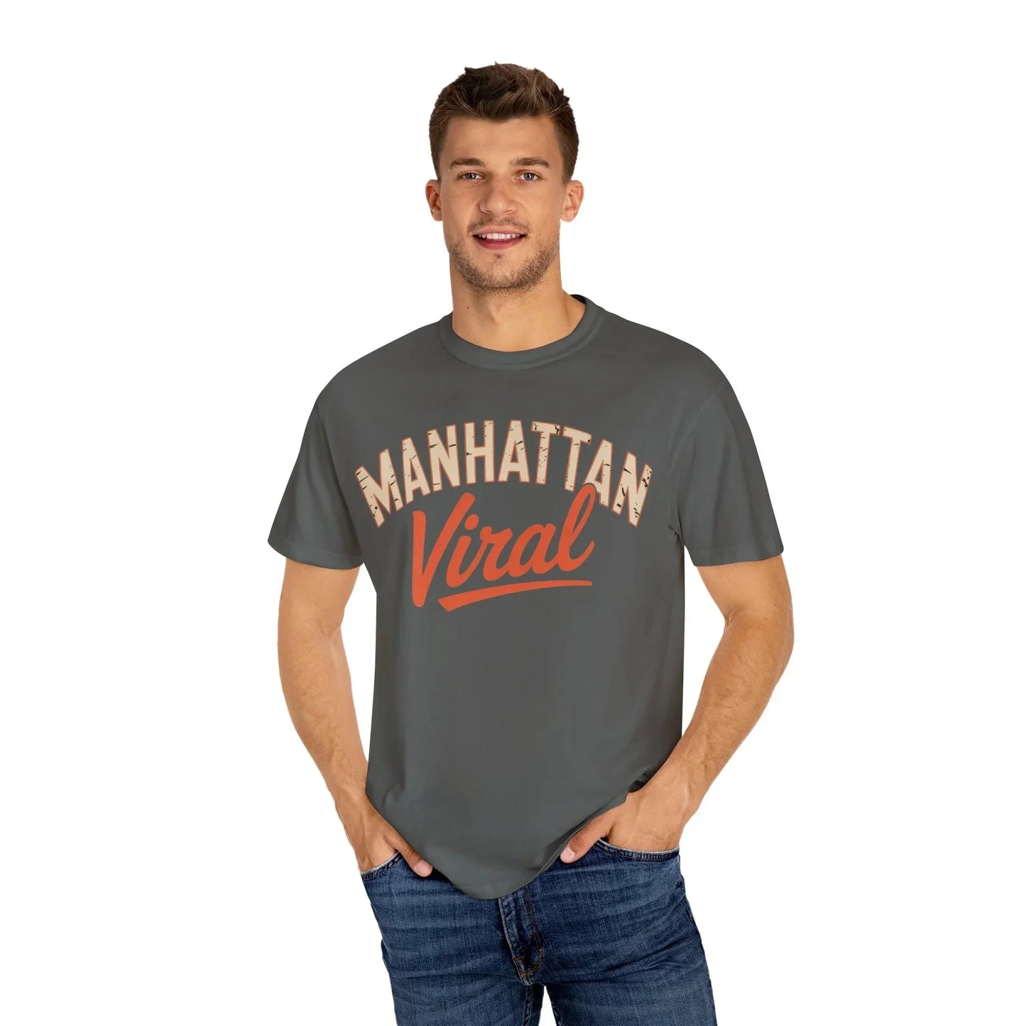 Manhattan Varsity T-Shirt | Trendy Garment - Dyed Tee, Casual Streetwear, Graphic Tee, Perfect Gift, Urban Style - Manhattan Viral