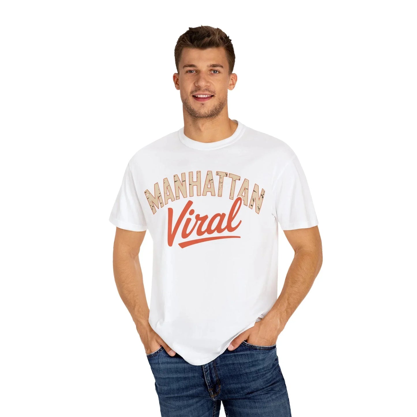 Manhattan Varsity T-Shirt | Trendy Garment - Dyed Tee, Casual Streetwear, Graphic Tee, Perfect Gift, Urban Style - Manhattan Viral