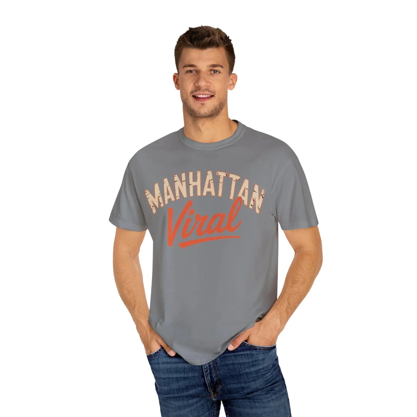 Manhattan Varsity T-Shirt | Trendy Garment - Dyed Tee, Casual Streetwear, Graphic Tee, Perfect Gift, Urban Style - Manhattan Viral