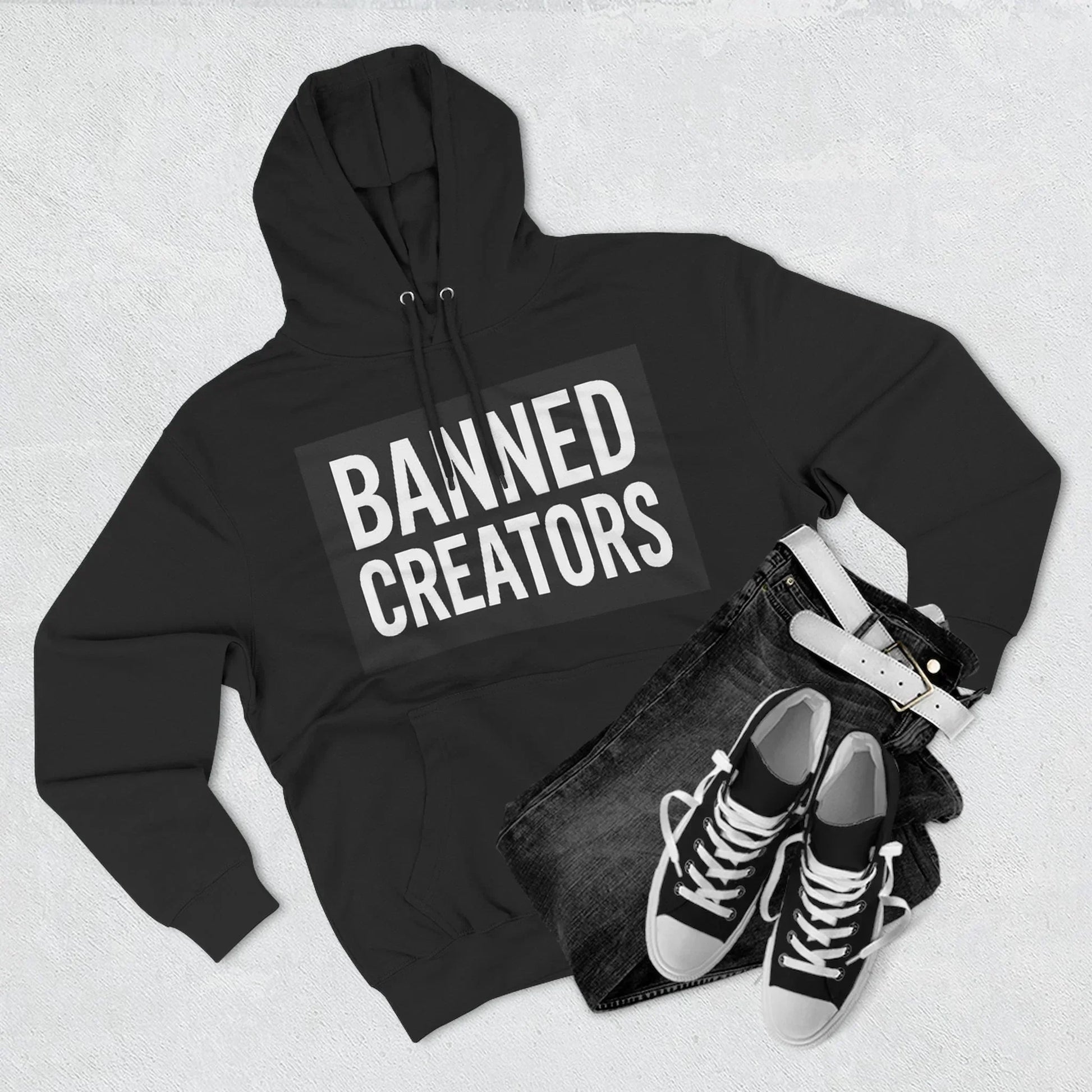 Banned Creators Hoodie - Fleece Sweatshirt for Trendsetters, Gift for Creators, Streetwear, Unique Design, Cozy Casual Wear - Manhattan Viral - Manhattan Viral